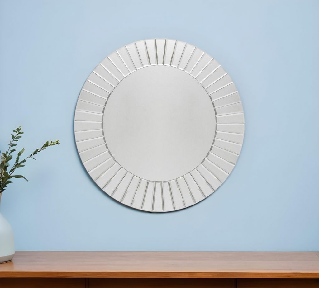 Homeroots - 24" Clear Round Beveled Glass Framed Accent Mirror