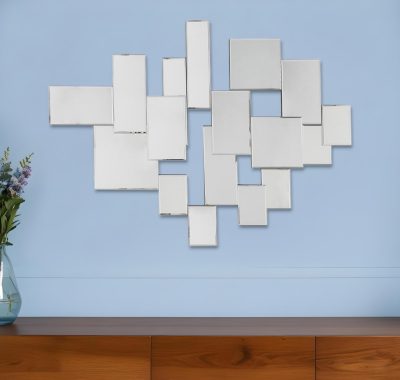 Homeroots - 30" Clear Abstract Glass Contemporary Panels Unframed Accent Mirror