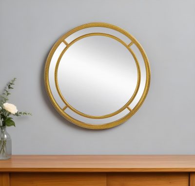 Homeroots - 35" Gold Geo Dot Round Double Frame Accent Mirror