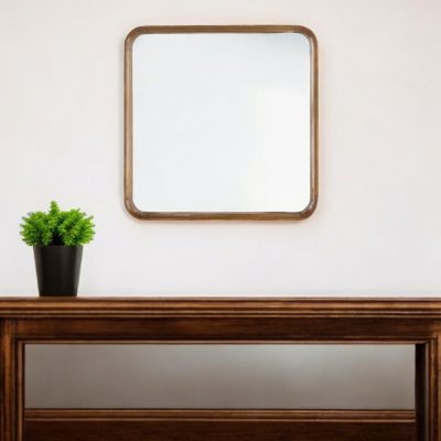 Homeroots - 32" Brown Square Wood Framed Accent Mirror