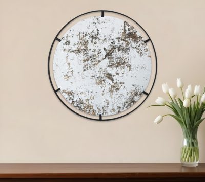 Homeroots - 32" Black Round Iron Framed Accent Mirror