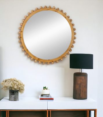 Homeroots - 34" Brown Abstract Wood Framed Accent Mirror