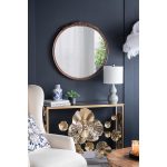 Homeroots - 30" Brown Crowned Top Antiqued Glass Framed Accent Mirror - Image 6