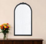 Homeroots - 42" Black Crowned Top Antiqued Glass Arch Framed Accent Mirror