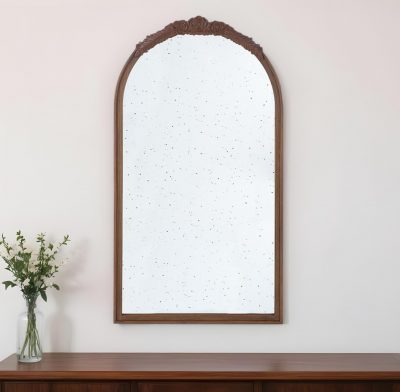 Homeroots - 42" Brown Crowned Top Antiqued Glass Arch Framed Accent Mirror