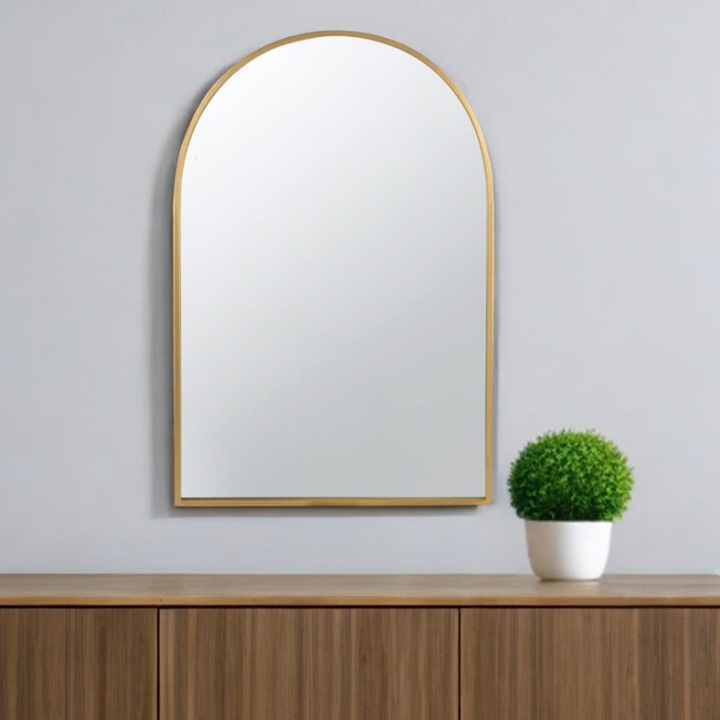 Homeroots - 36" Gold Arch Iron Framed Accent Mirror