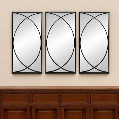 Homeroots - Set of Three Black Iron Framed Accent Mirror