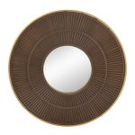 Homeroots - 32" Brown And Gold Round Wood And Metal Framed Accent Mirror - Image 2
