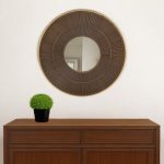Homeroots - 32" Brown And Gold Round Wood And Metal Framed Accent Mirror