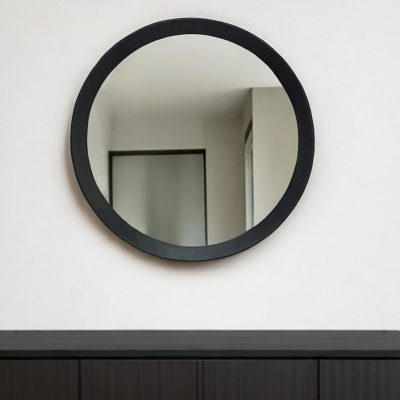 Homeroots - 20" Dark Brown Round Wood Framed Accent Mirror