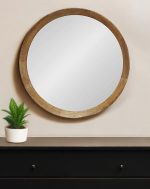 Homeroots - 20" Natural Round Wood Framed Accent Mirror