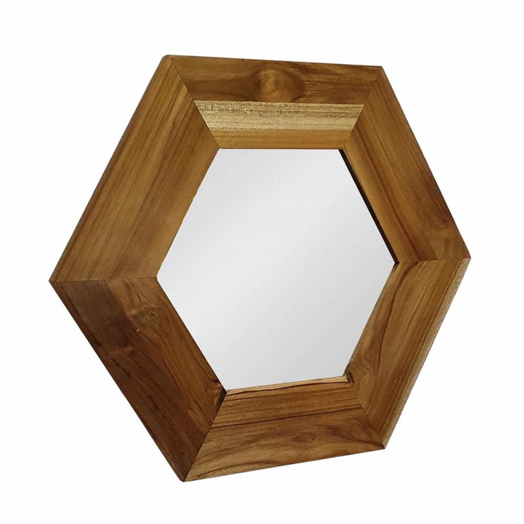 Homeroots - 19" Natural Hexagon Solid Wood Framed Accent Mirror
