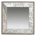 Homeroots - 15" Brown Square Framed Antiqued Damask Accent Mirror - Image 2