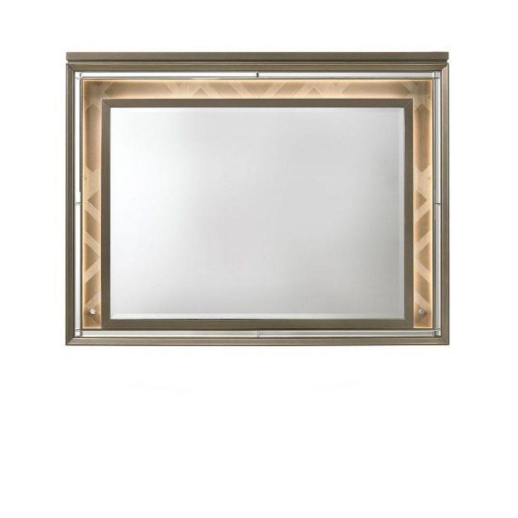 Homeroots - 37" Champagne Lighted Wood Framed Mounted Dresser Mirror