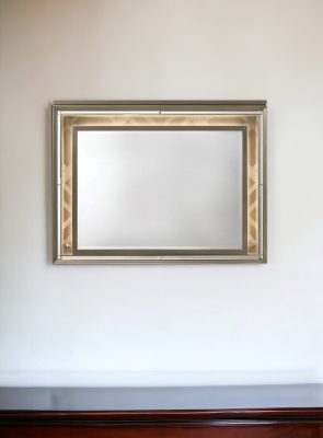 Homeroots - 37" Champagne Lighted Wood Framed Mounted Dresser Mirror