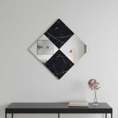 Homeroots - 32" Black And Gray Square Wood composite Framed Accent Mirror