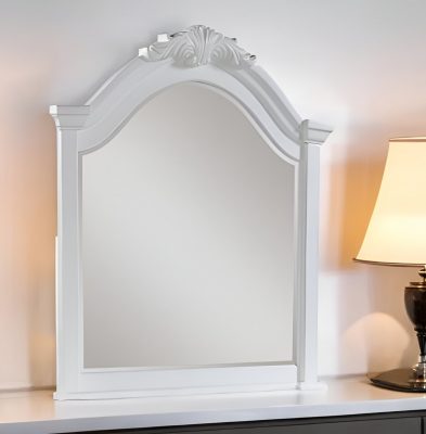 Homeroots - 43" White Crowned Top Wood Framed Mounted Dresser Mirror