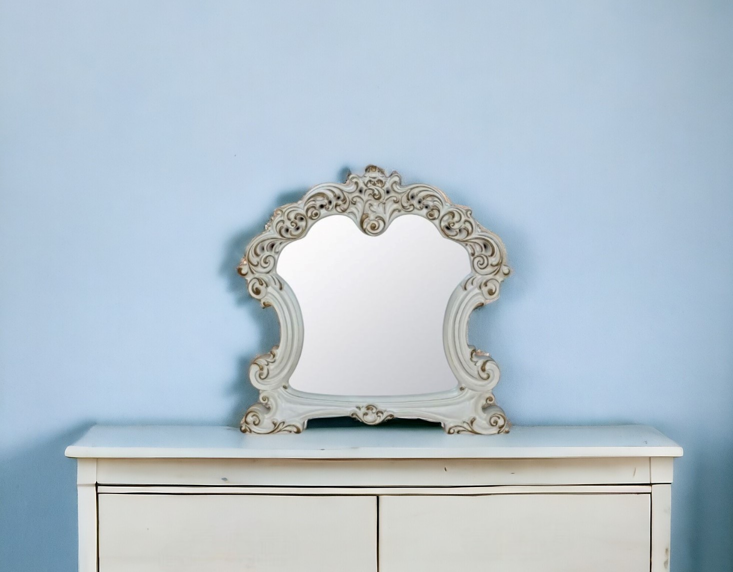 486510_9_vjGCqpGc Homeroots - 45" White Abstract Wood Framed Mounted Dresser Mirror - Image 1