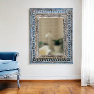 Homeroots - 50" Blue and Silver Solid Wood Framed Accent Mirror