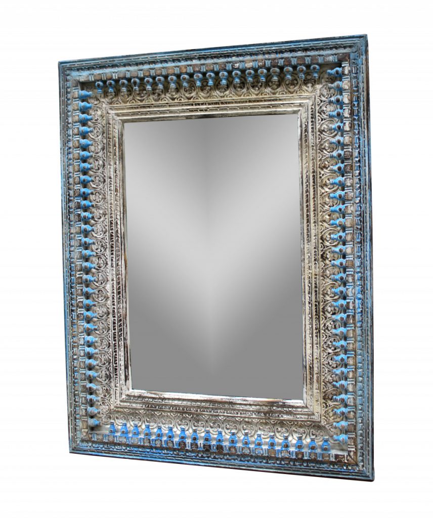 Homeroots - 50" Blue and Silver Solid Wood Framed Accent Mirror