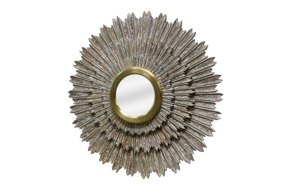 Homeroots - 44" Antiqued Gold Sunburst Wood and Metal Framed Accent Mirror