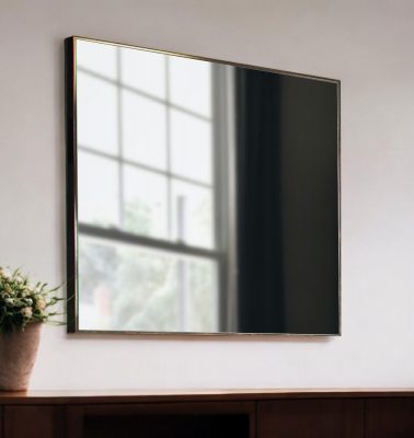 Homeroots - 32" Gray Square Metal Framed Accent Mirror