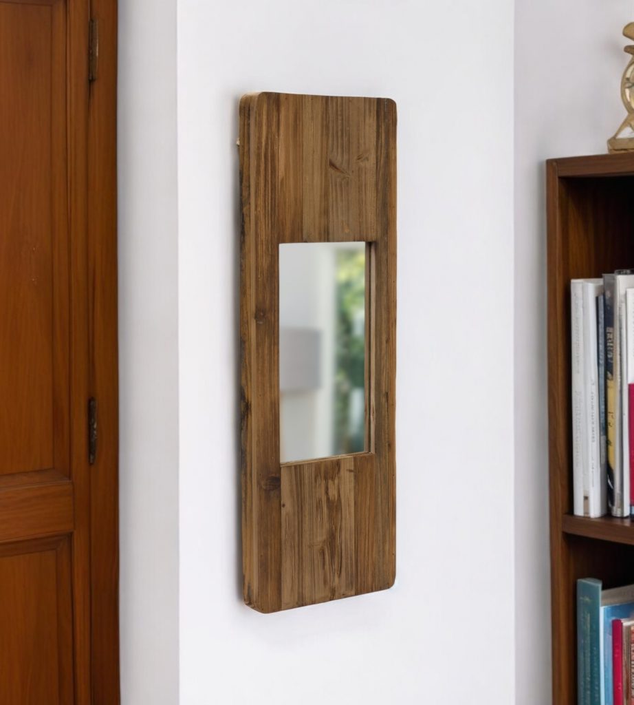Homeroots - 29" Brown Wood Framed Accent Mirror