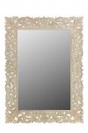 Homeroots - 47" Antiqued White Solid Wood Carved Scrollwork Accent Mirror