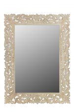 Homeroots - 47" Antiqued White Solid Wood Carved Scrollwork Accent Mirror - Image 2