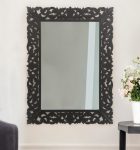Homeroots - 47" Black  Floral Carved Solid Wood Framed Accent Mirror
