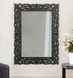 Homeroots - 47" Black  Floral Carved Solid Wood Framed Accent Mirror