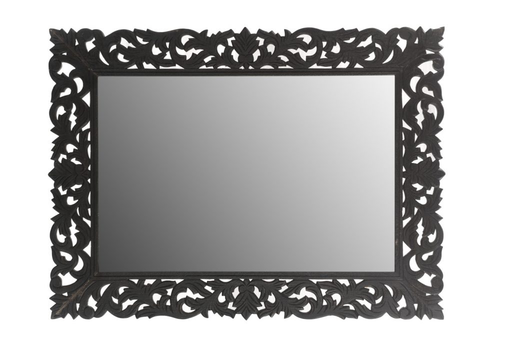 Homeroots - 47" Black  Floral Carved Solid Wood Framed Accent Mirror