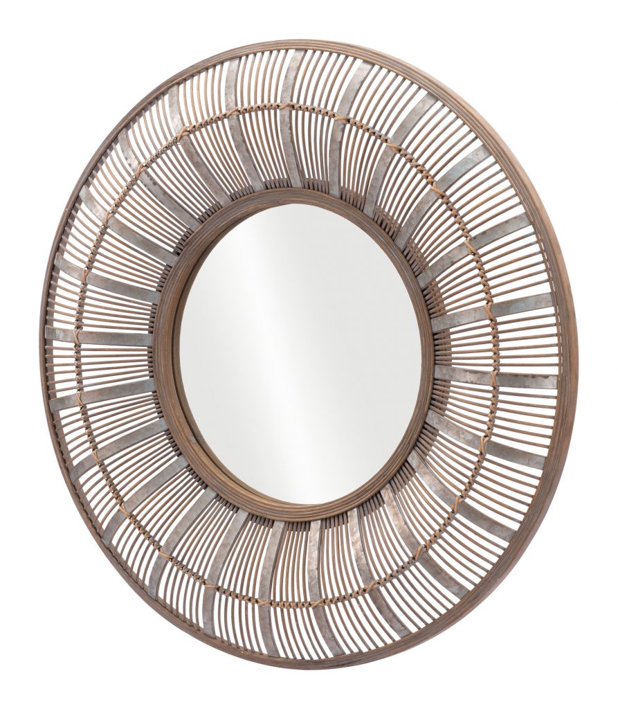 Homeroots - 32" Brown Round Accent Mirror