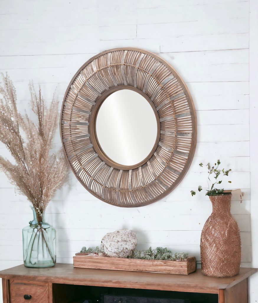 Homeroots - 32" Brown Round Accent Mirror