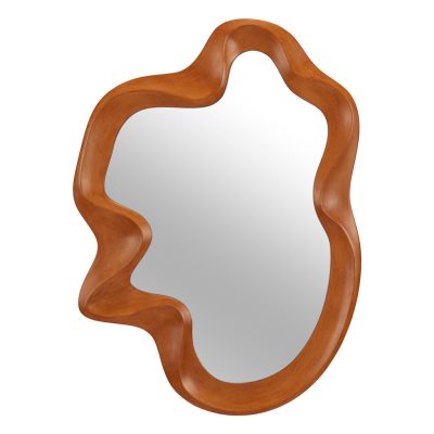 Homeroots - 35" Brown Solid Wood Abstract Geometric Framed Accent Mirror