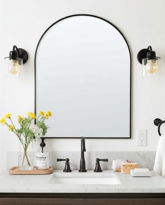 Homeroots - 39" Black Arch Metal Framed Bathroom Vanity Mirror