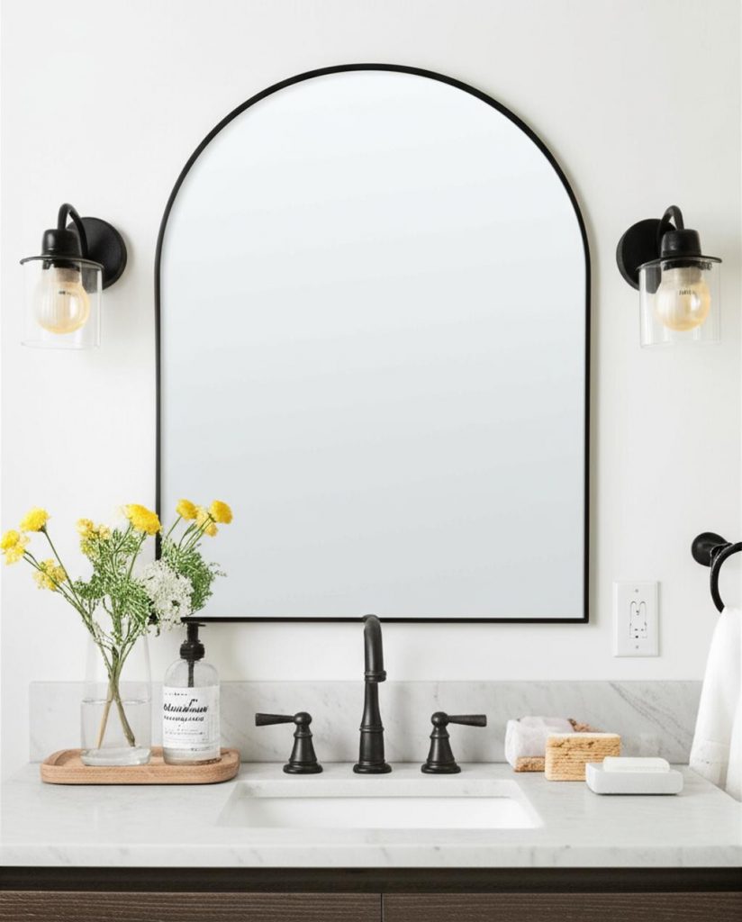 Homeroots - 39" Black Arch Metal Framed Bathroom Vanity Mirror