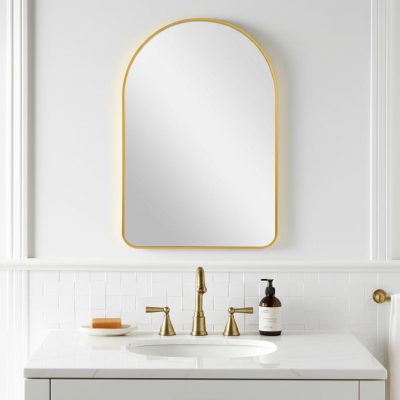 Homeroots - 39" Gold Arch Metal Framed Bathroom Vanity Mirror