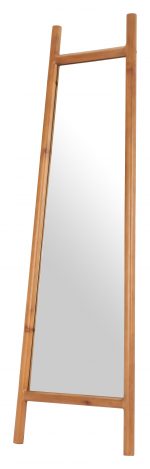 Homeroots - 70" Natural Solid Wood Leaning Geometric Framed Standing Mirror