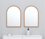 Homeroots - Set of Two Walnut Arch Wood Framed Bathroom Vanity Mirrors