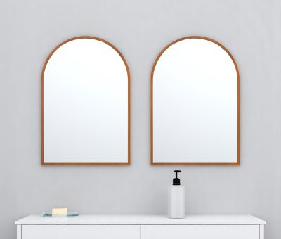 Homeroots - Set of Two Walnut Arch Wood Framed Bathroom Vanity Mirrors