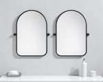 Homeroots - Set of Two Black Iron Arch Tilting Framed Bathroom Vanity Mirrors