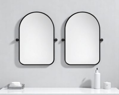 Homeroots - Set of Two Black Iron Arch Tilting Framed Bathroom Vanity Mirrors