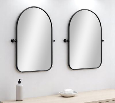 Homeroots - Set of Two Black Arch Iron Framed Bathroom Vanity Mirrors