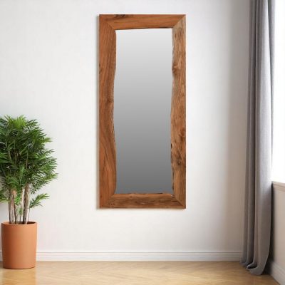 Homeroots - 32" Brown Live Edge Solid Wood Full Length Hanging Mirror