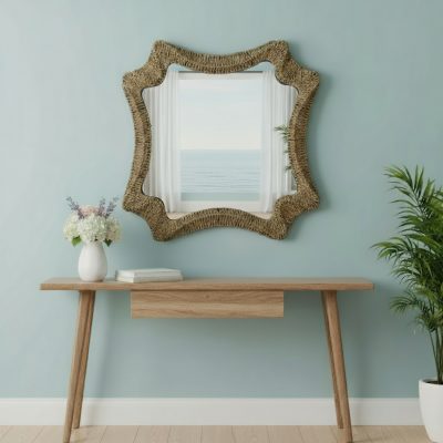 Homeroots - 38" Brown Abstract Floating Rope Framed Accent Mirror