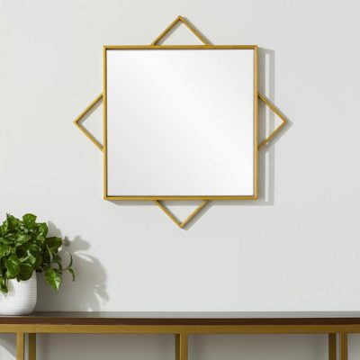 Homeroots - 24" Gold Metal Geo Square Accent Mirror