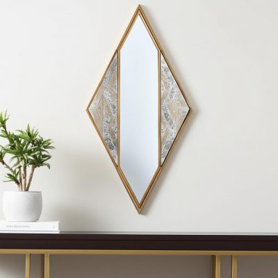 Homeroots - 38" Brass And Silver Mixed Metal Diamond Accent Mirror