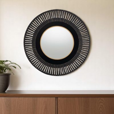 Homeroots - 36" Black Metal Round Pierced Accent Mirror