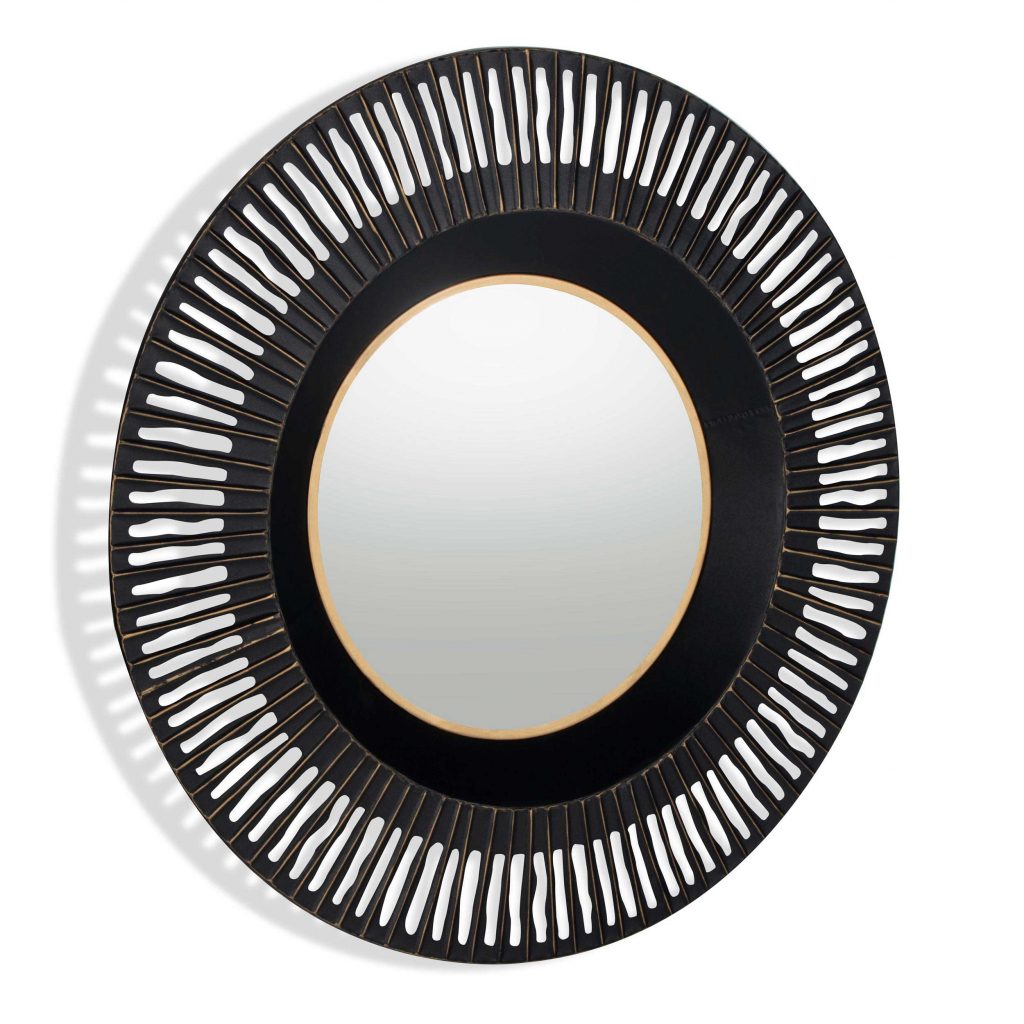 Homeroots - 36" Black Metal Round Pierced Accent Mirror